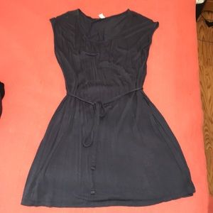 Lightweight rayon steel-blue scoopneck dress